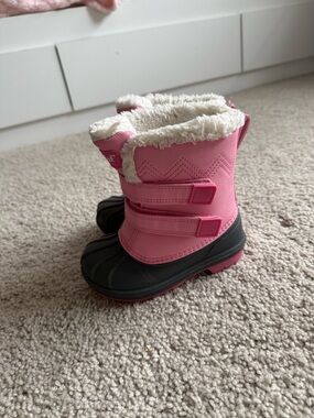 Target Pink and Black Kids Insulated Snow Boots with Faux Fur Trim